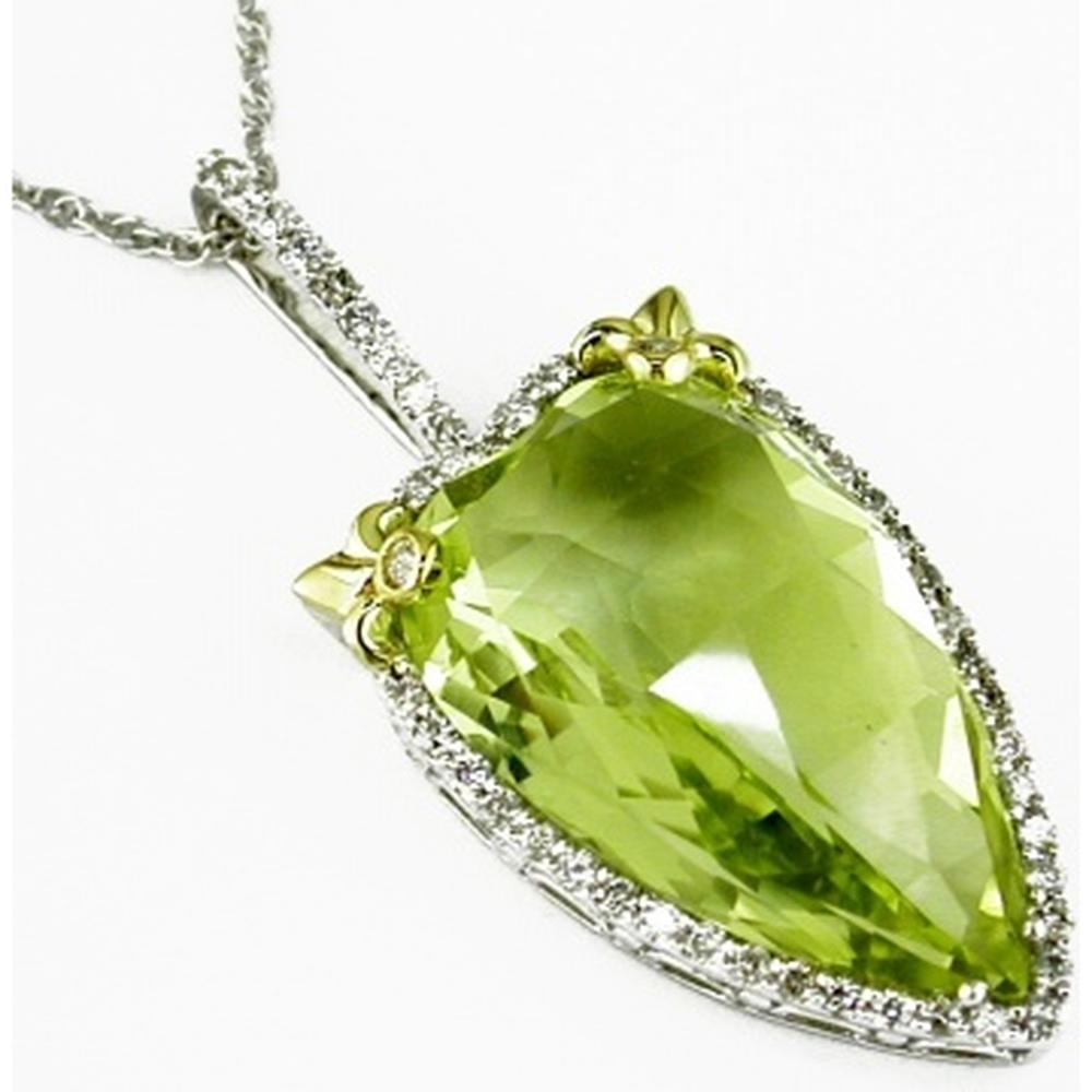 Royal 14K White Gold Diamond & Lemon Quartz Cascade Pendant - 15.50 Carat Lemon Quartz, 0.45 Carat Diamonds