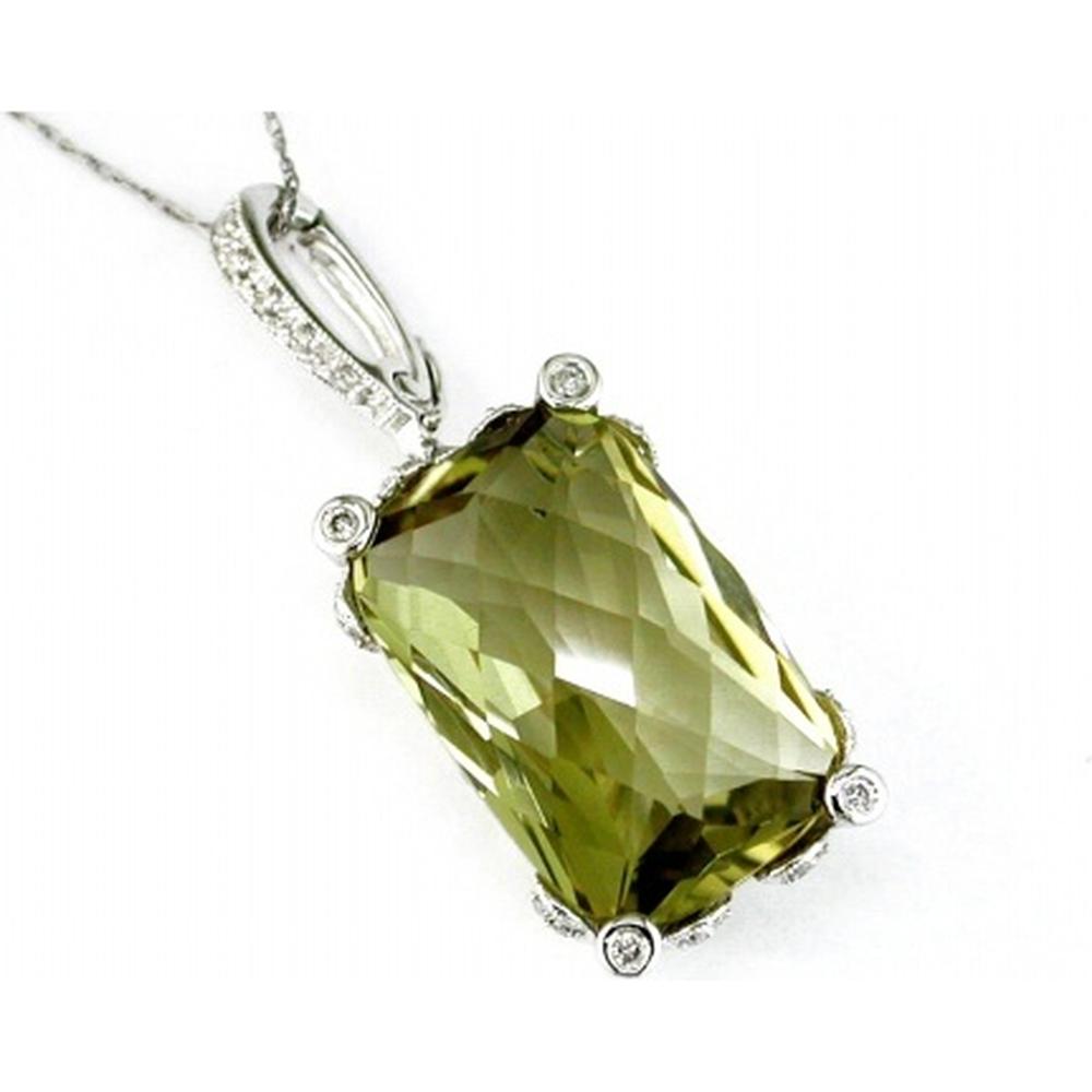 Royal 14K White Gold Diamond & Lemon Quartz Oval Pendant - 14.16 Carat Total Gem Weight