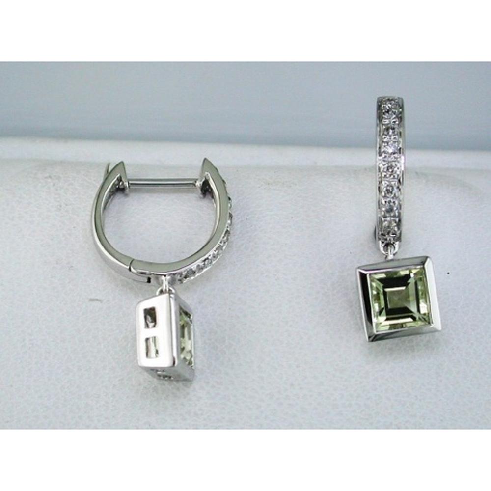 Royal 14K White Gold Diamond & Lemon Quartz Princess Earrings - 0.83 Carat Lemon Quartz Total Weight