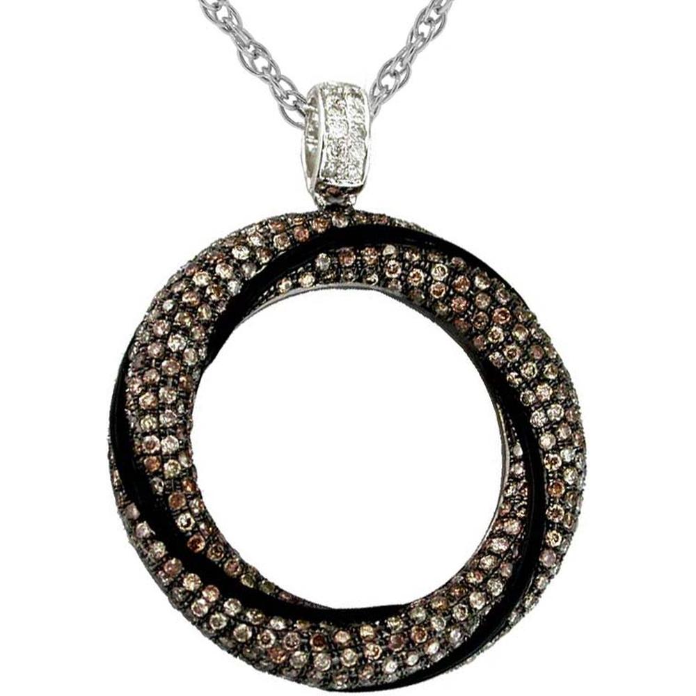 Royal 14K White Gold Diamond & Mocha Diamond Circle Pendant - 2.80 Carat Total Diamond Weight