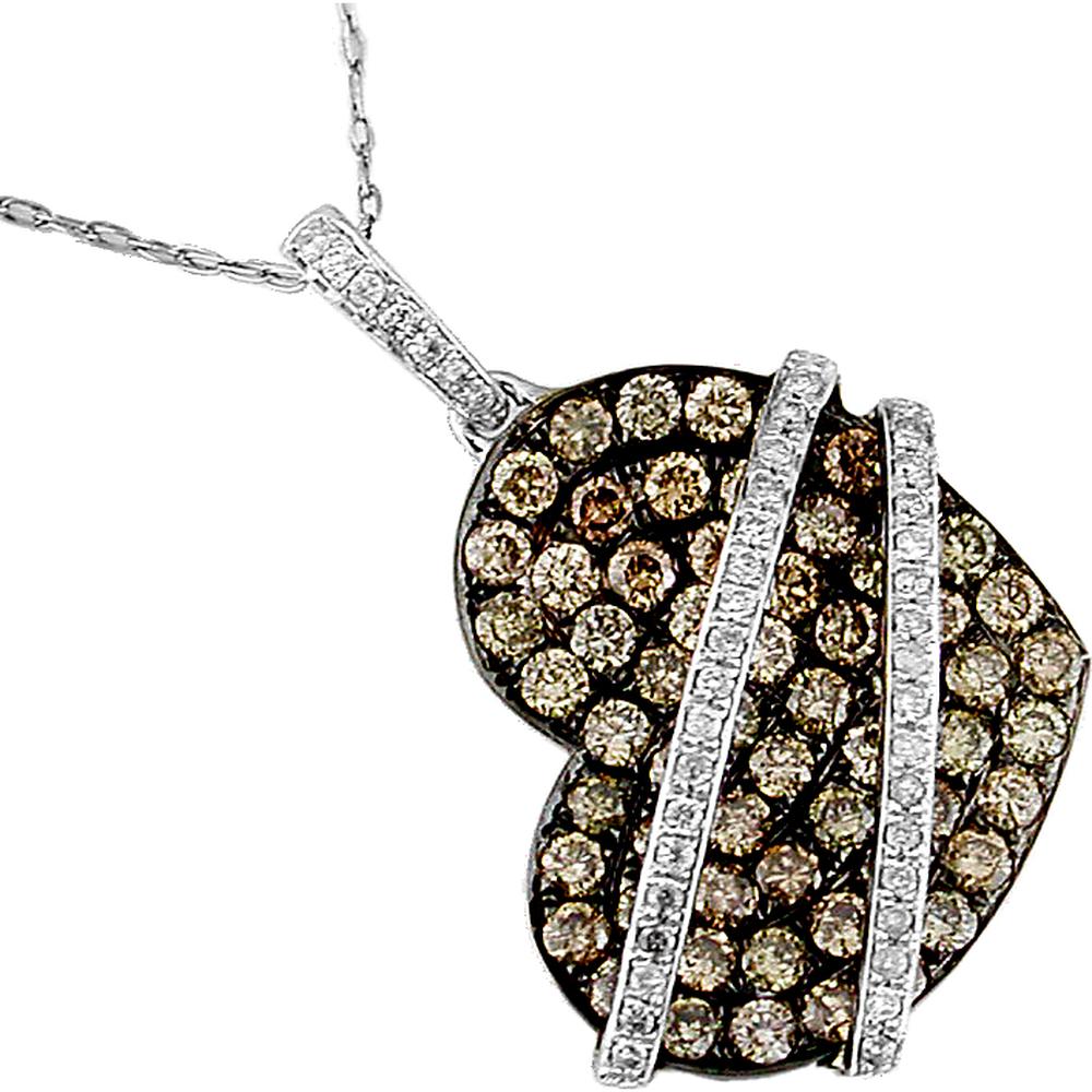 Royal 14K White Gold Diamond & Mocha Diamond Pendant - Timeless Elegance & Radiant Beauty