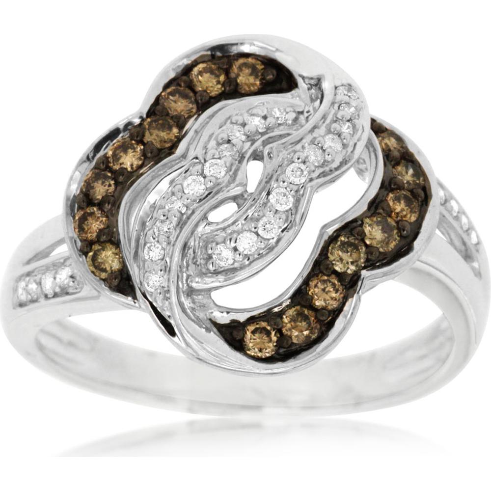 Royal 14K White Gold Diamond & Mocha Diamond Ring - Exquisite Elegance