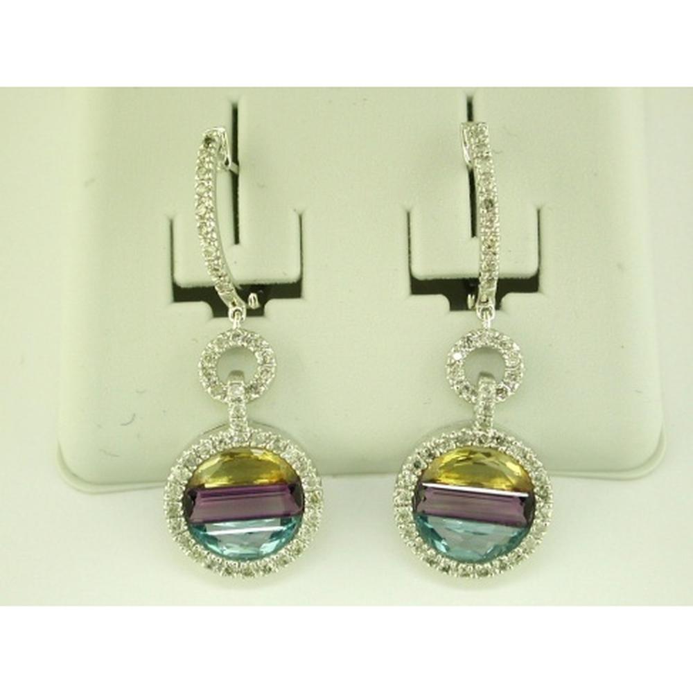 Royal 14K White Gold Diamond & Multi Color Oval Earrings - 3.30ctw Total Gem Weight