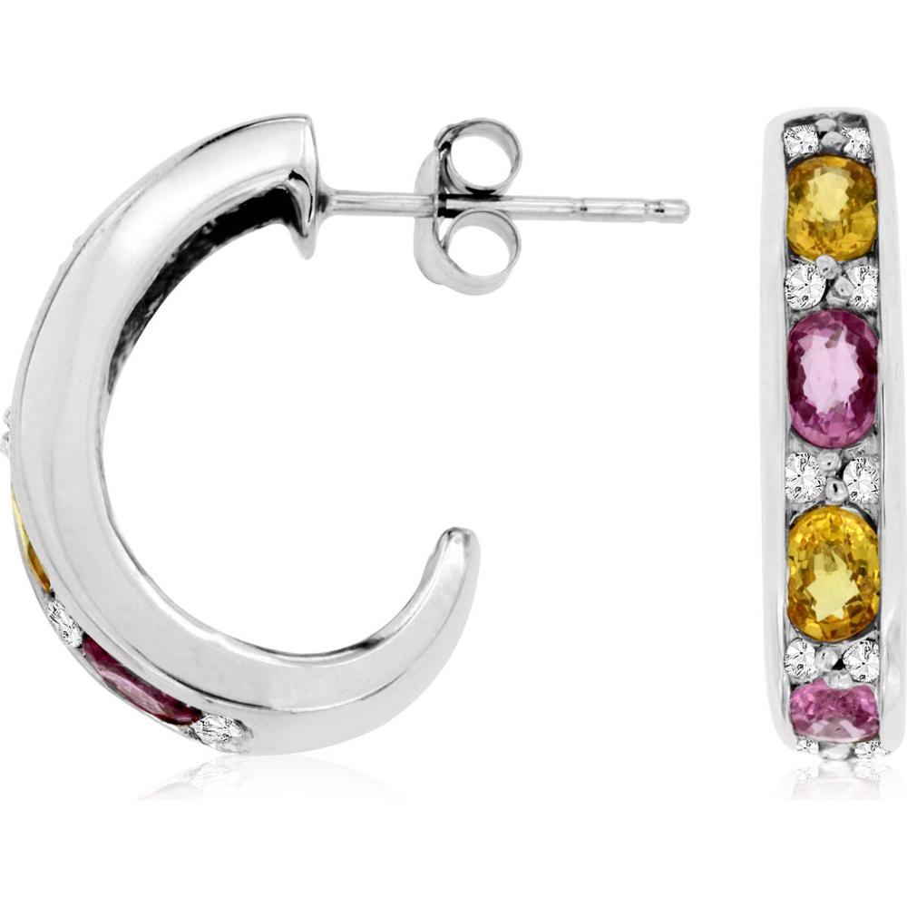 Royal 14K White Gold Diamond & Multicolor Hoop Earrings - 2.32 Carat Total Gem Weight