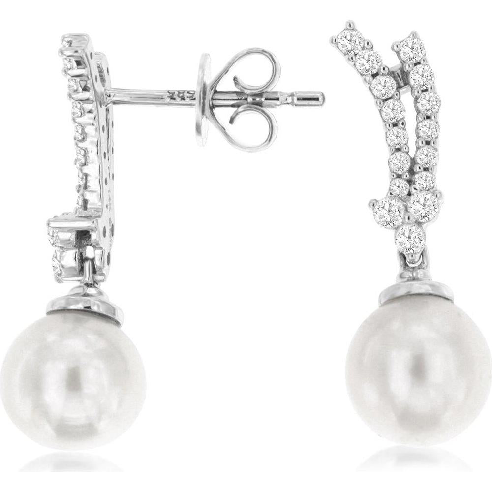 Royal 14K White Gold Diamond & Pearl Earrings - Timeless Elegance
