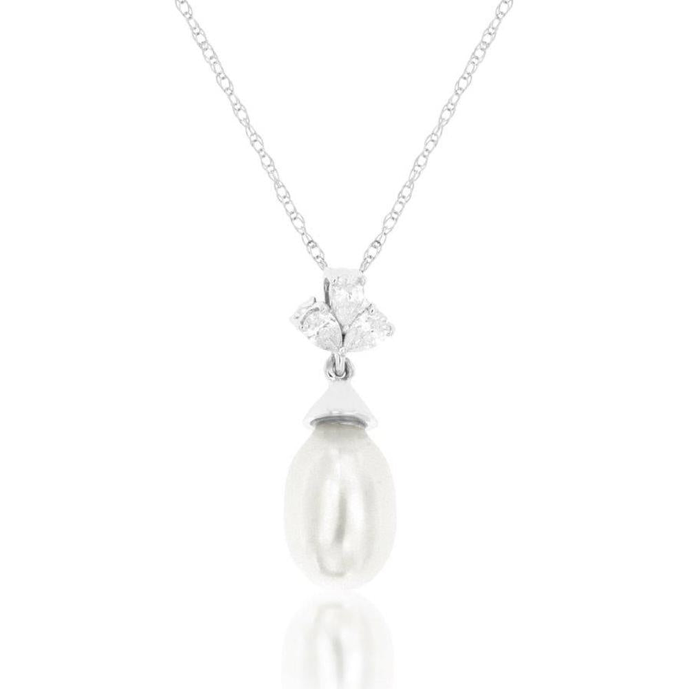 Royal 14K White Gold Diamond & Pearl Pendant Necklace - 0.15 Carat Diamond Total Weight