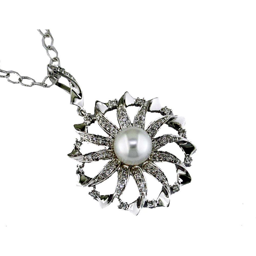 Royal 14K White Gold Diamond & Pearl Pendant - Timeless Elegance