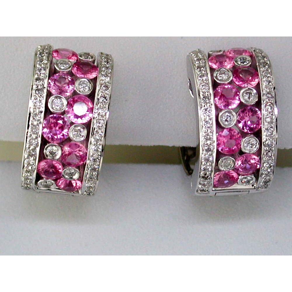 Royal 14K White Gold Diamond & Pink Sapphire Earrings - 3.30 Carats Total Gem Weight