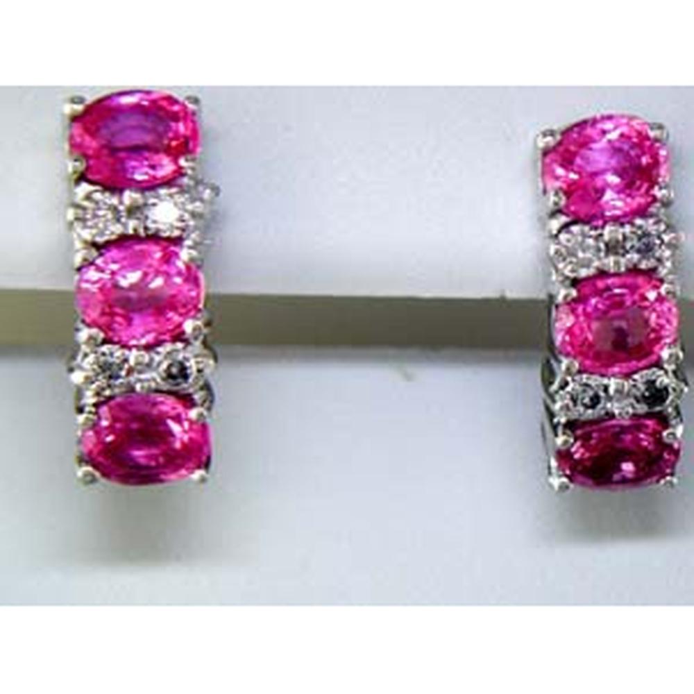 Royal 14K White Gold Diamond & Pink Sapphire Earrings - Exquisite Gemstone Elegance