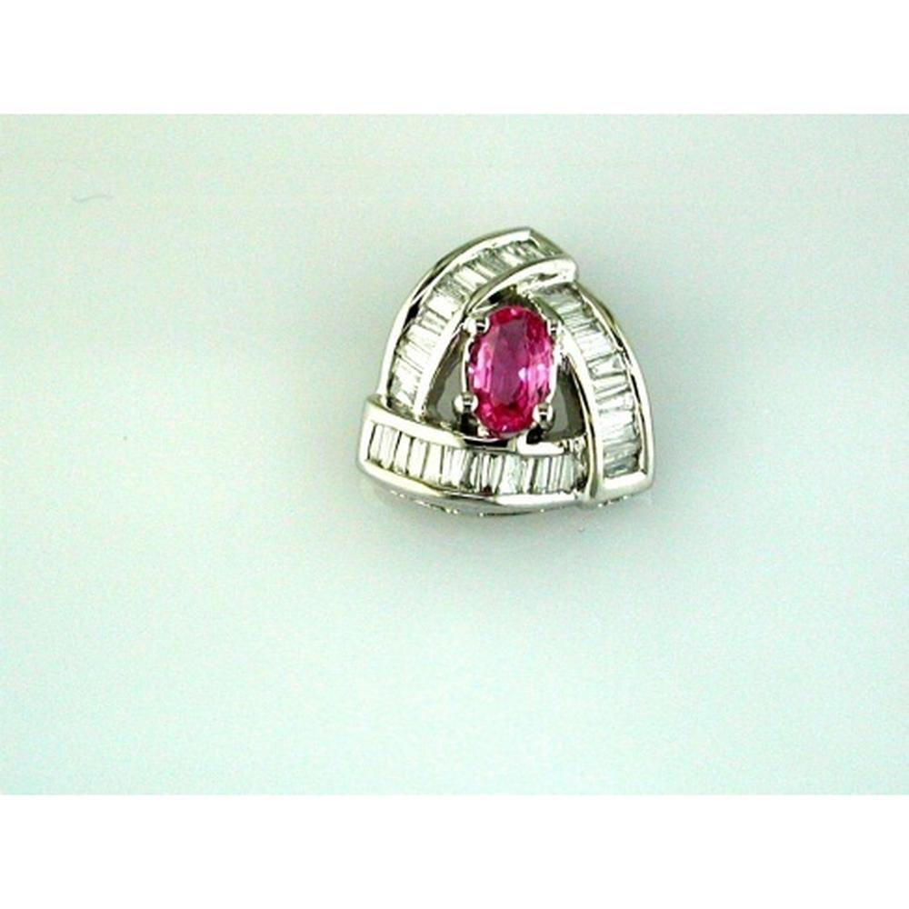 Royal 14K White Gold Diamond & Pink Sapphire Halo Pendant - 0.30 Carat Pink Sapphire, 0.28 Carat Total Diamond Weight