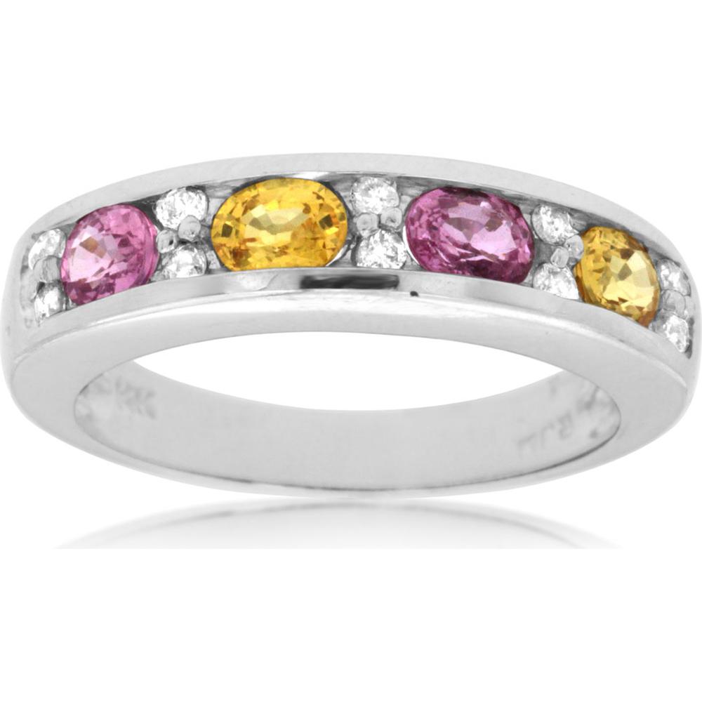 Royal 14K White Gold Diamond & Pink Sapphire Multicolor Band