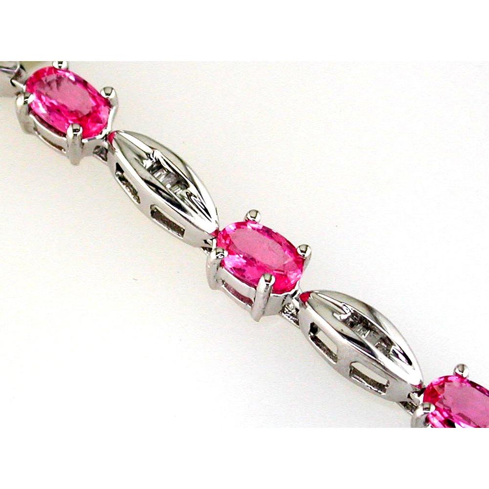 Royal 14K White Gold Diamond and Pink Sapphire Oval Bracelet - 7.40 Carats Total Gem Weight