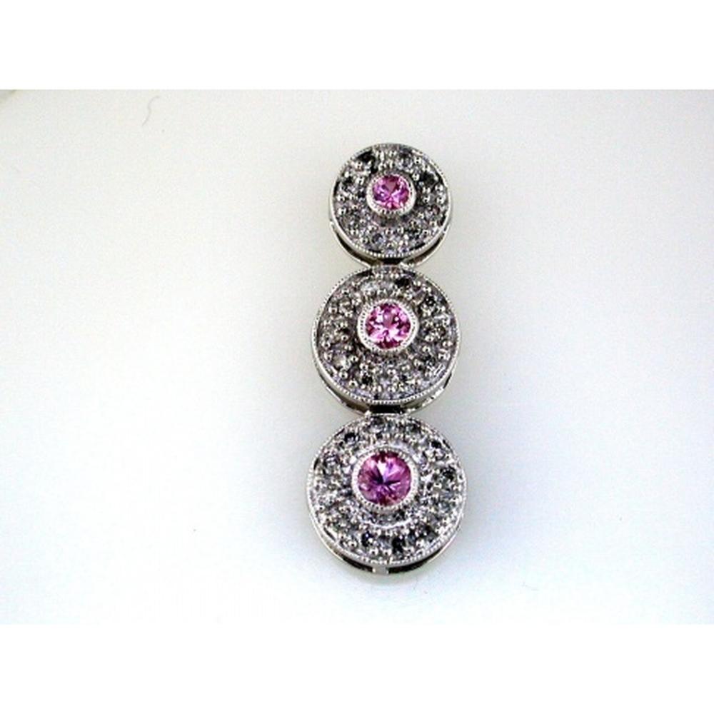 Royal 14K White Gold Diamond & Pink Sapphire Oval Pendant - 0.88 Carat Total Gem Weight