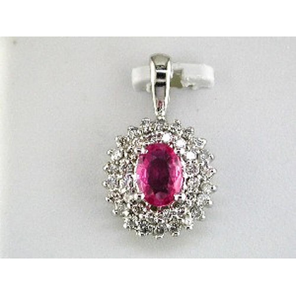 Royal 14K White Gold Diamond & Pink Sapphire Oval Pendant - 0.95 Carat Sapphire, 0.55 Carat Total Diamond Weight
