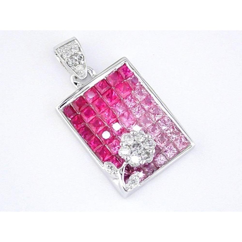 Royal 14K White Gold Diamond & Pink Sapphire Radiant Pendant - 2.95 Carat Total Gem Weight