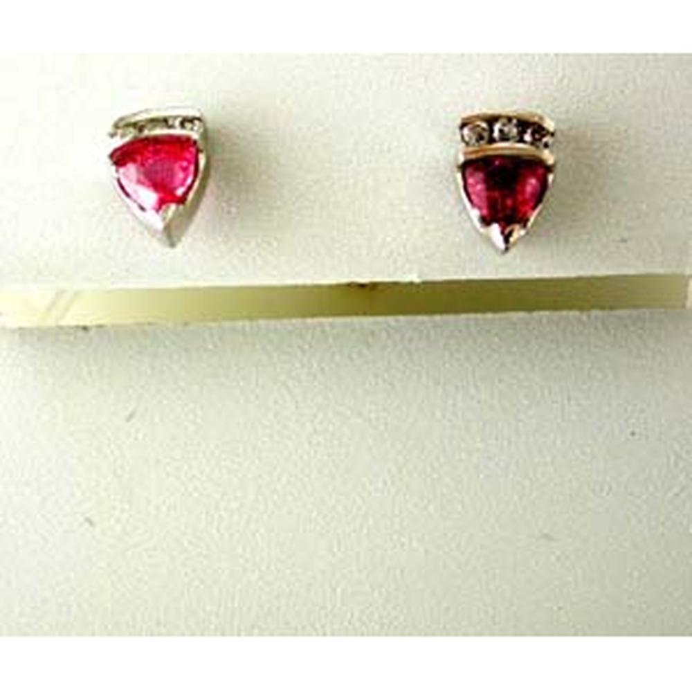 Royal 14K White Gold Diamond & Pink Sapphire Trillion Earrings - 0.10 Carat Diamond, 0.80 Carat Pink Sapphire