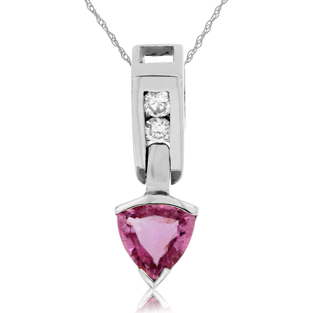 Royal 14K White Gold Diamond & Pink Sapphire Trillion Pendant - 1.00 Carat Total Gem Weight