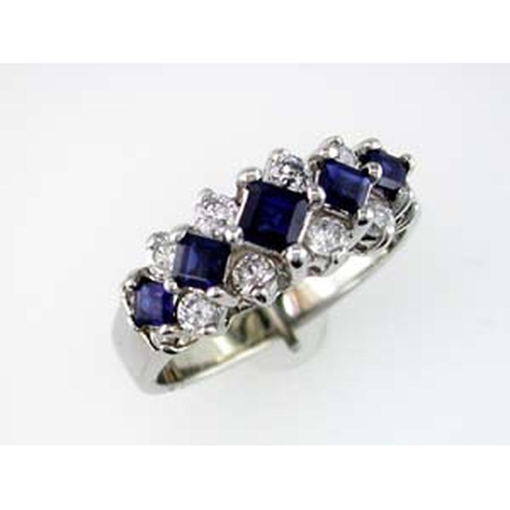 Royal 14K White Gold Diamond and Sapphire Princess Cut Wedding Ring - 1.10 Carat Total Gem Weight