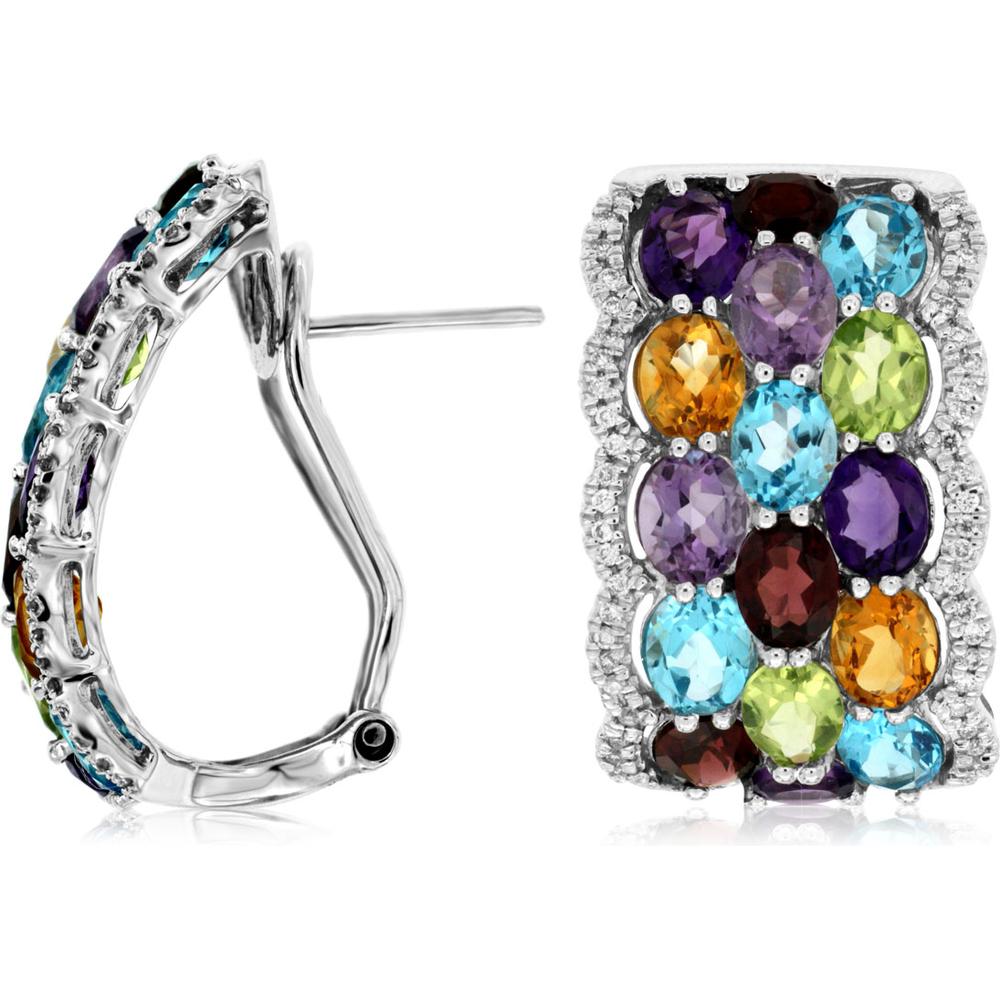 Royal 14K White Gold Diamond & Semi-Precious Earrings - 0.34 Carat Diamond, 11.00 Carat Semi-Precious