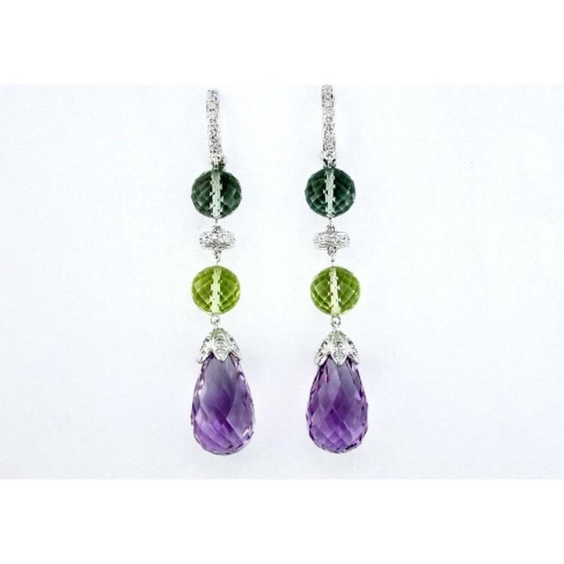 Royal 14K White Gold Diamond and Semi-Precious Stone Briolette Earrings - 38.22 Carat Total Gem Weight