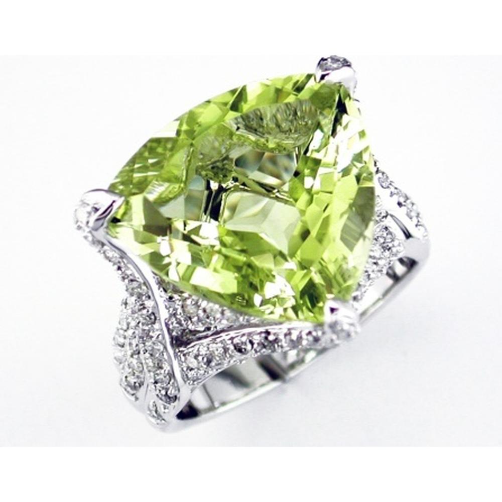 Royal 14K White Gold Diamond and Trillion Cut Lemon Quartz Ring - 12.57 Carats Total Weight