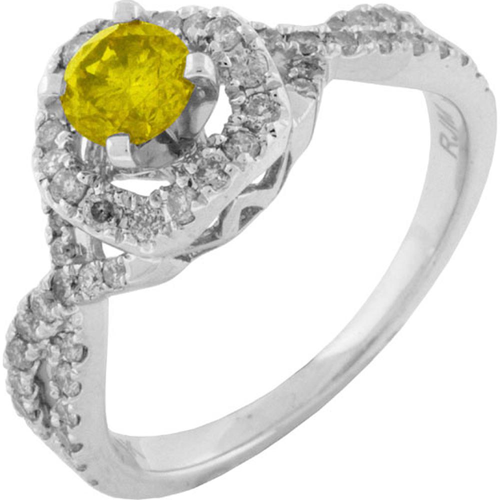 Royal 14K White Gold Diamond and Yellow Diamond Engagement Ring - 1.00 Carat Total Diamond Weight
