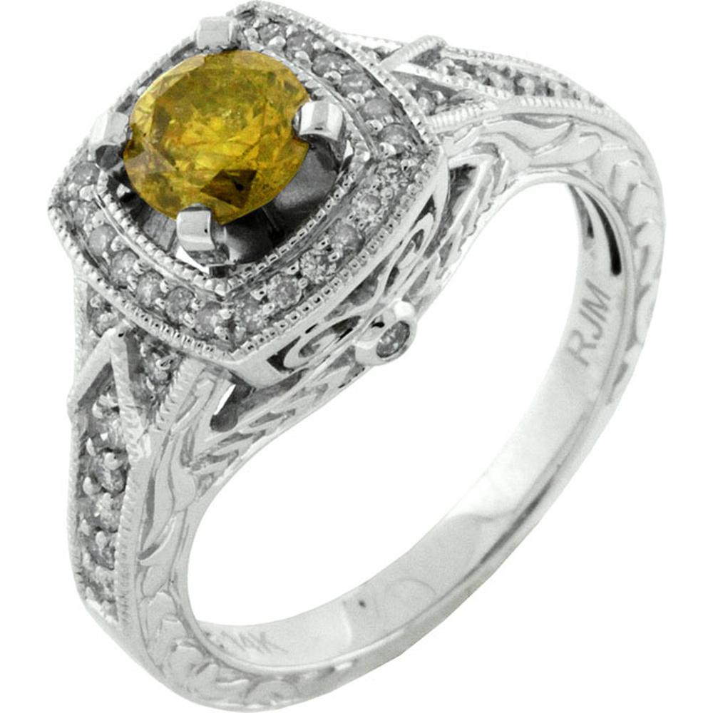 Royal 14K White Gold Diamond and Yellow Diamond Engagement Ring - 1.00 Carat Total Diamond Weight