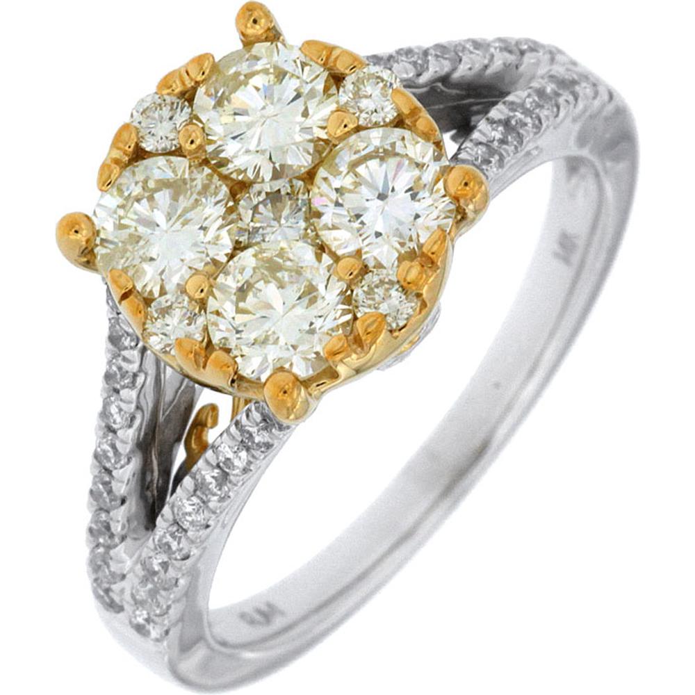 Royal 14K White Gold Diamond & Yellow Diamond Floral Ring - 1.49 Carats Total Diamond Weight