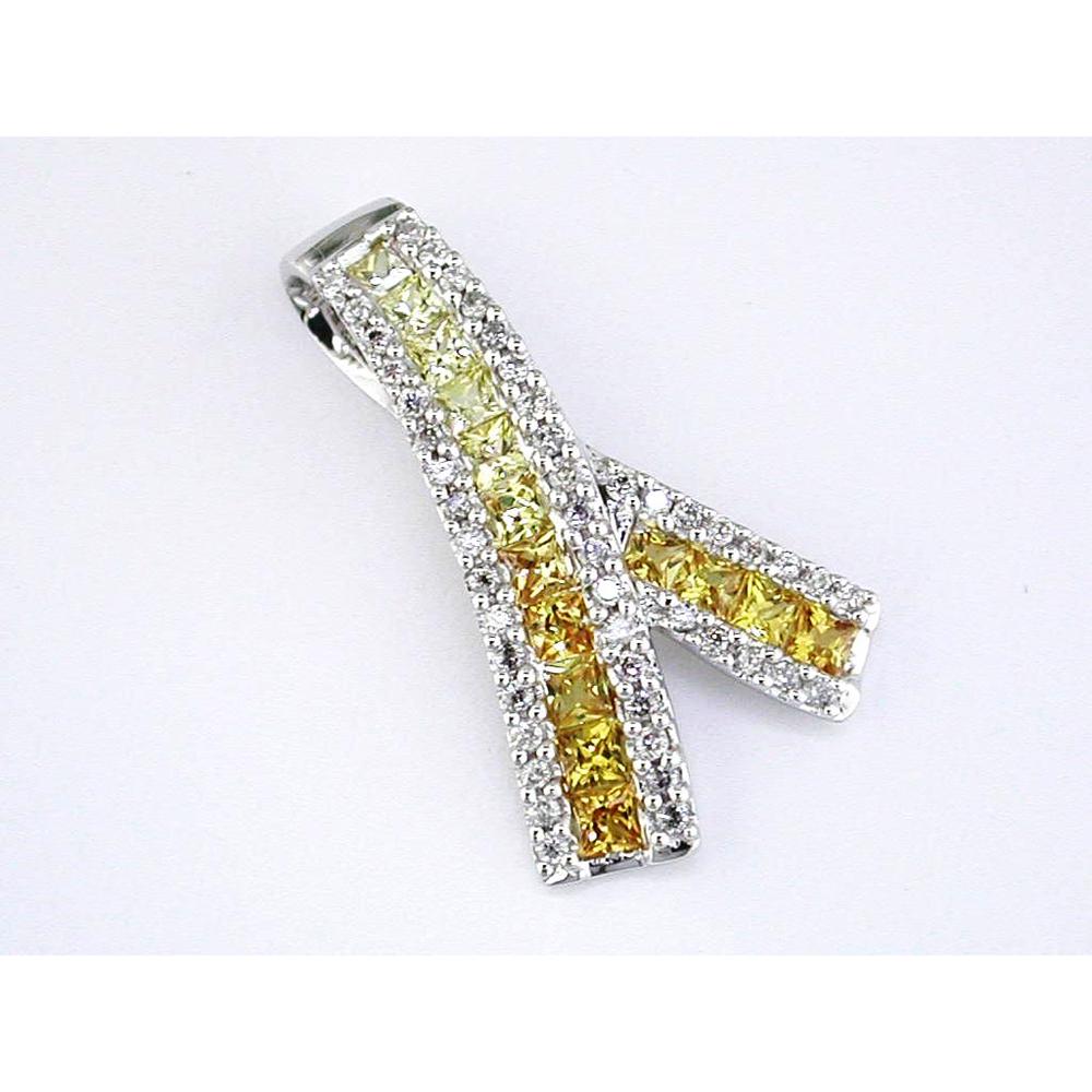 Royal 14K White Gold Diamond and Yellow Sapphire Princess-Cut Pendant