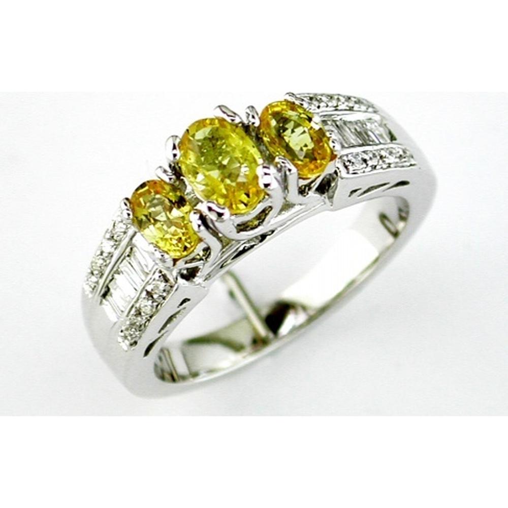 Royal 14K White Gold Diamond and Yellow Sapphire Three-Stone Ring - 1.53 Carat Total Gem Weight
