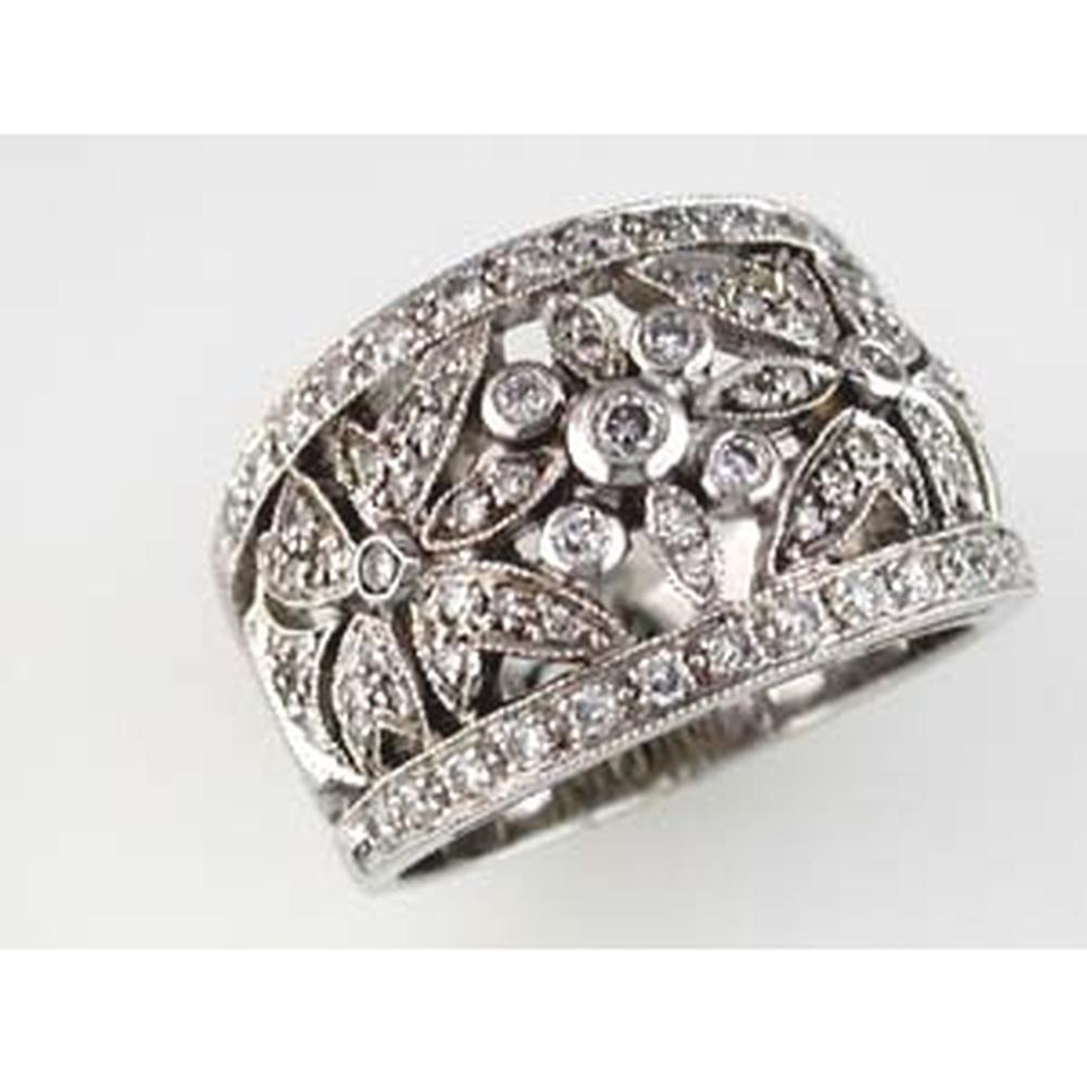 Royal 14K White Gold Diamond Antique Ring - 0.75 Carat Total Diamond Weight