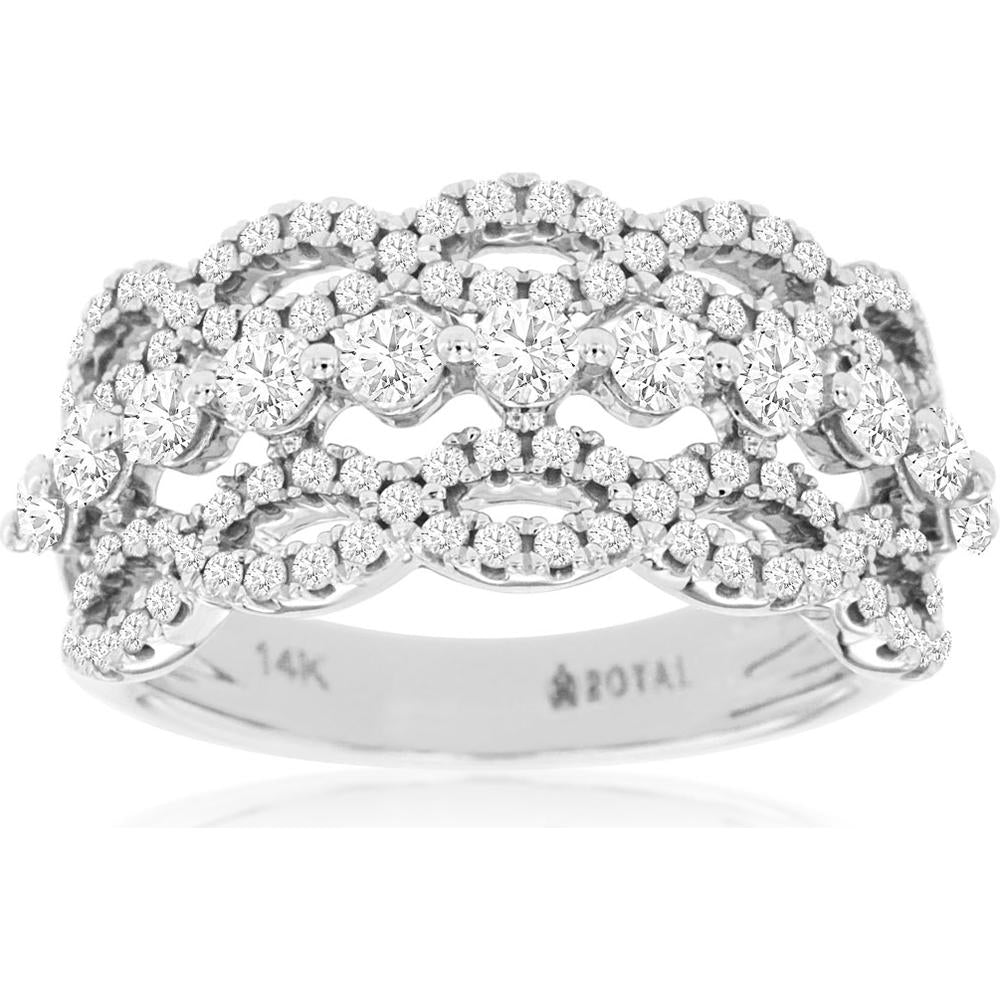 Royal 14K White Gold Diamond Band Ring with Round Diamonds and Milgrain Detailing - 1.25 Carats Total Diamond Weight