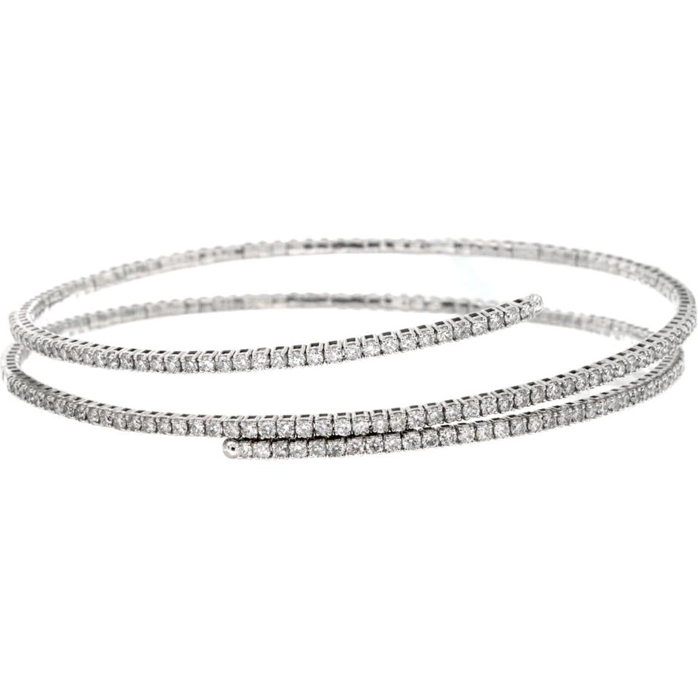 Royal 14K White Gold Diamond Bangle with 2 Carats of Prong-Set Round Diamonds