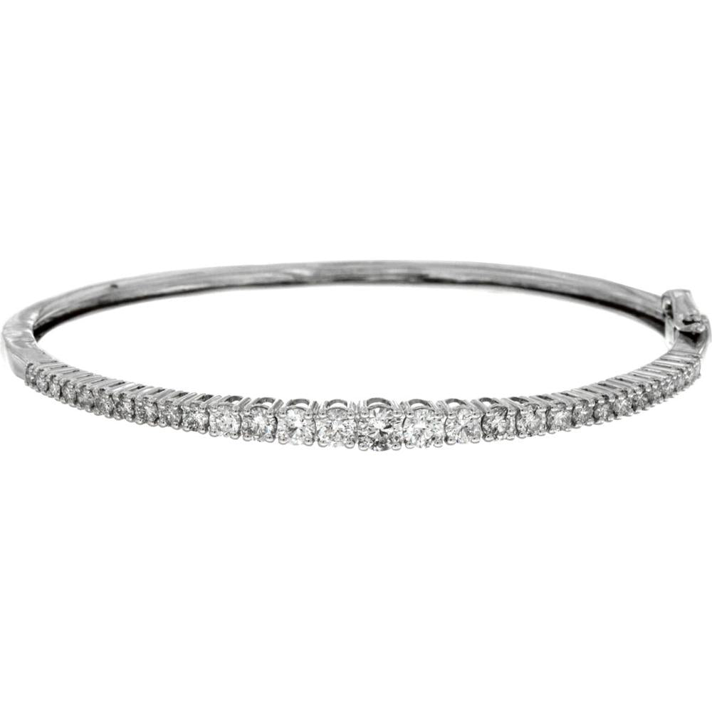Royal 14K White Gold Diamond Bangle with Prong Set Round Diamonds - 2.00 Carats Total Diamond Weight