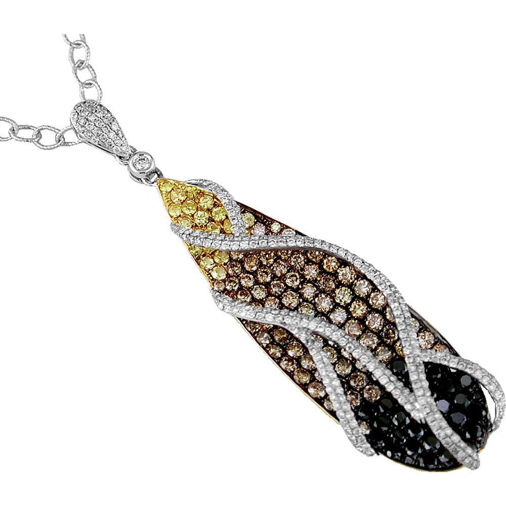 Royal 14K White Gold Diamond, Black Diamond & Yellow Sapphire Halo Pendant - 3.10 Carats Total Diamond Weight
