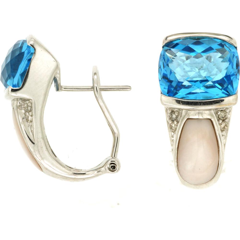 Royal 14K White Gold Diamond, Blue Topaz & Mother of Pearl Cushion Earrings