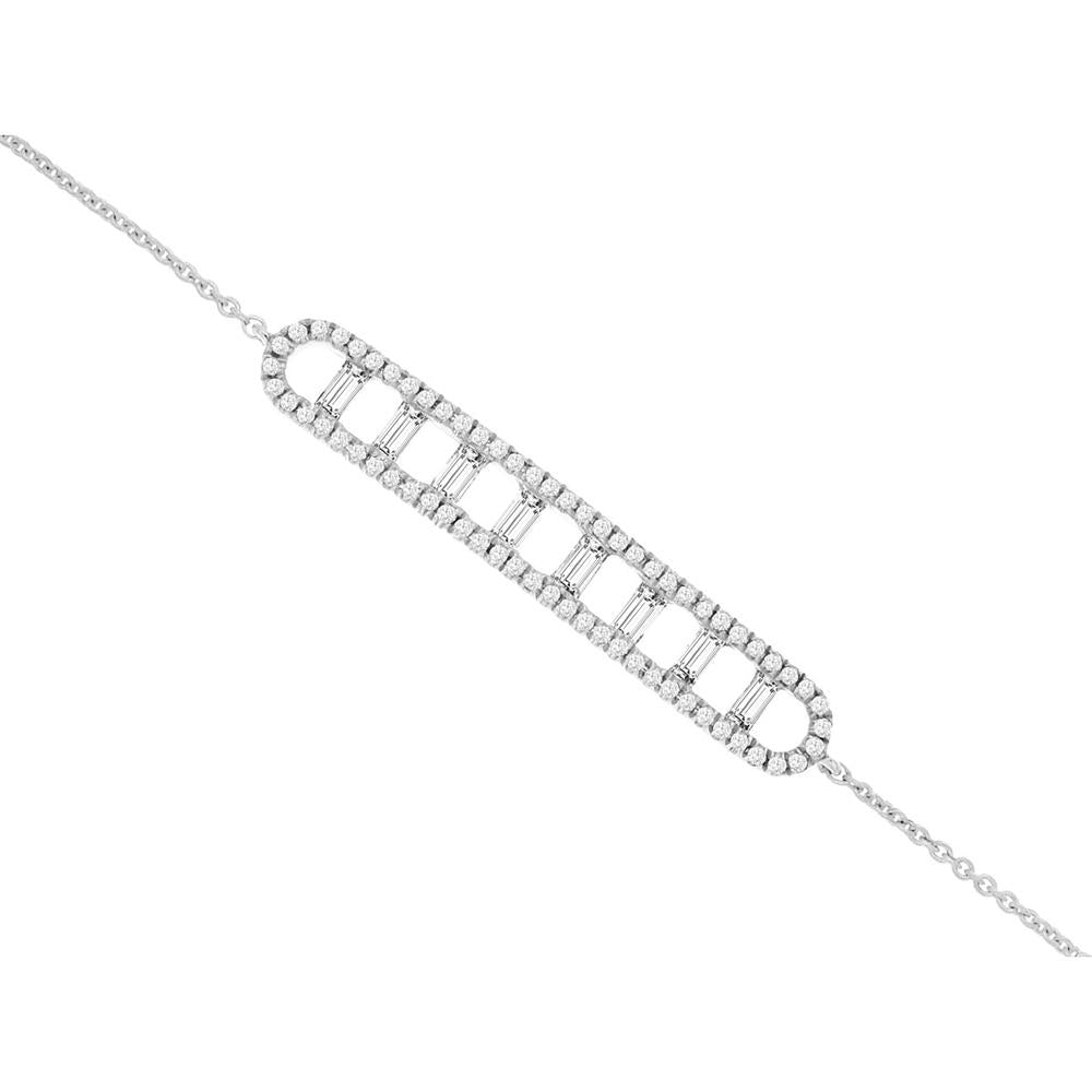 Royal 14K White Gold Diamond Bracelet with Baguette and Round Diamonds - 0.37 Carats Total Diamond Weight