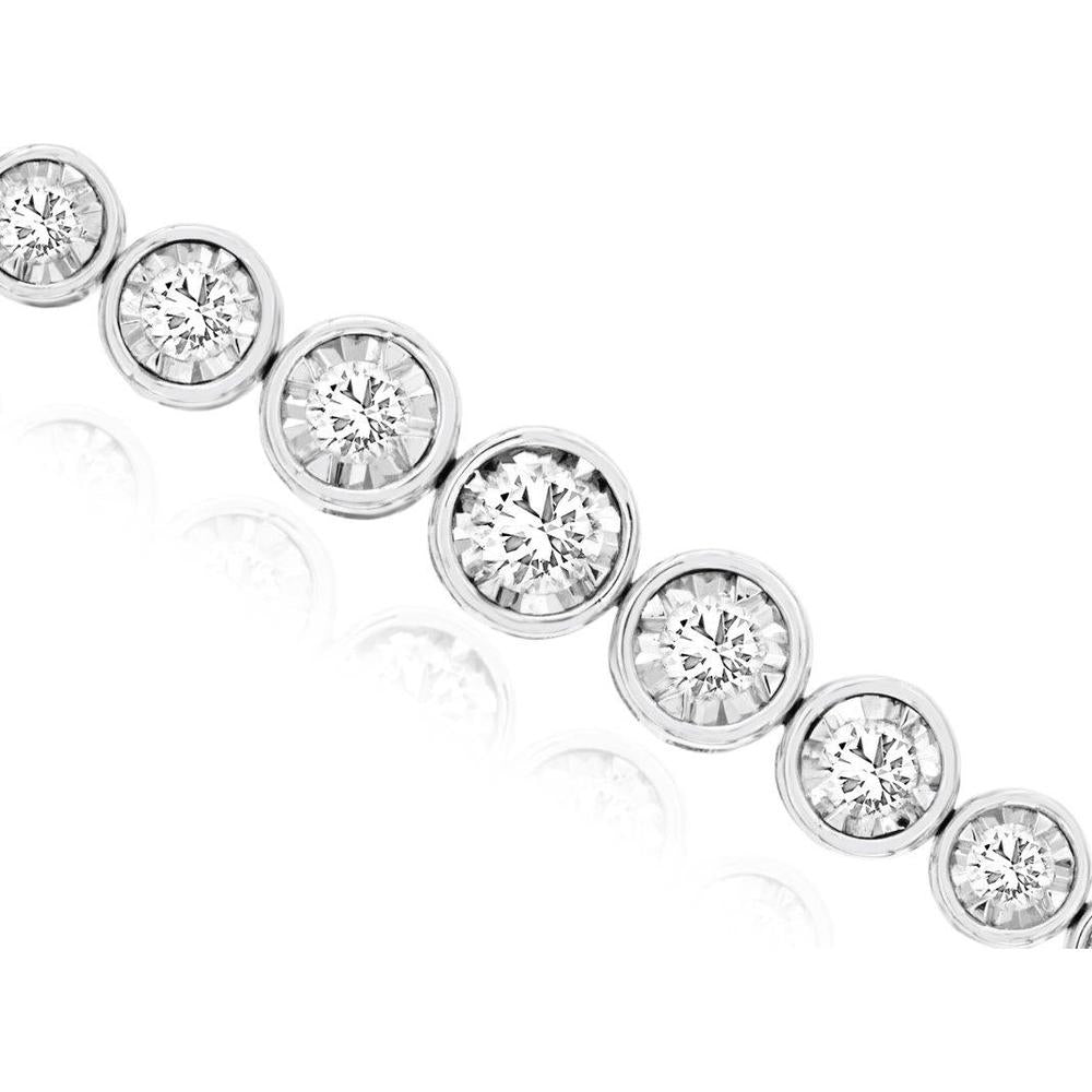Royal 14K White Gold Diamond Bracelet with Bezel Set Round Diamonds - 3.0 Carats Total Diamond Weight