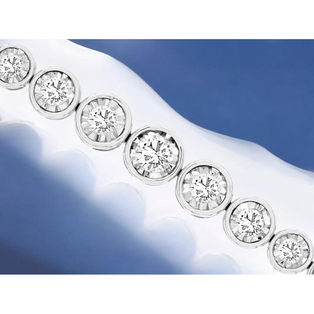 Royal 14K White Gold Diamond Bracelet with Bezel Set Round Diamonds - 3.0 Carats Total Diamond Weight