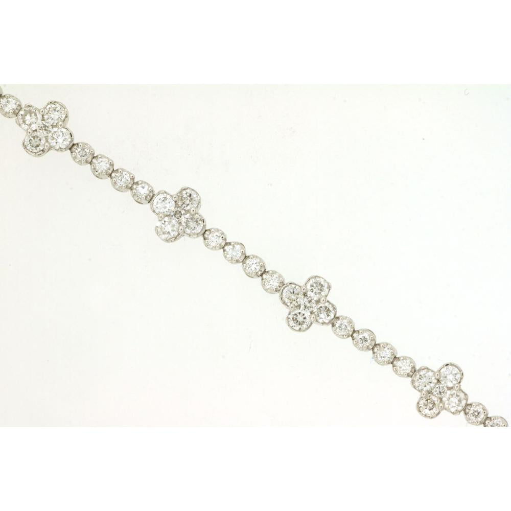 Royal 14K White Gold Diamond Bracelet with Floral Motif Clusters - 2.15 Carat Total Diamond Weight