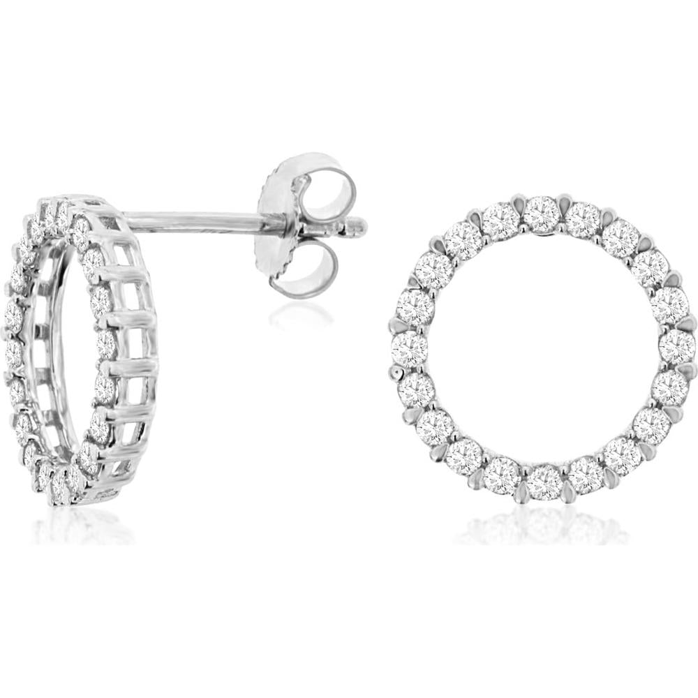 Royal 14K White Gold Diamond Circle Earrings - 0.50 Carats Total Diamond Weight