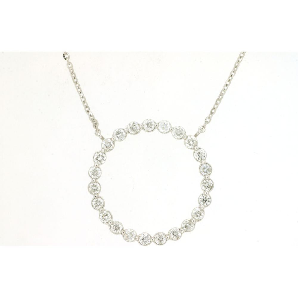 Royal 14K White Gold Diamond Circle Necklace with Bezel Set Diamonds - 0.51 Carat Total Diamond Weight