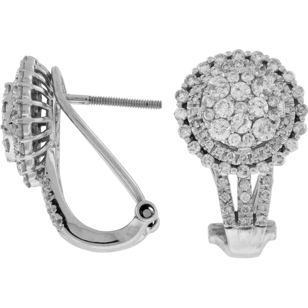 Royal 14K White Gold Diamond Cluster Earrings - 1.48 Carat Total Diamond Weight