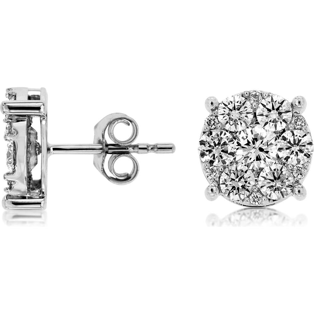 Royal 14K White Gold Diamond Cluster Earrings - 2.00 Carats Total Diamond Weight