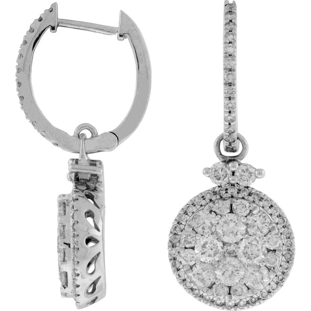 Royal 14K White Gold Diamond Cluster Earrings - 2.12 Carat Total Diamond Weight