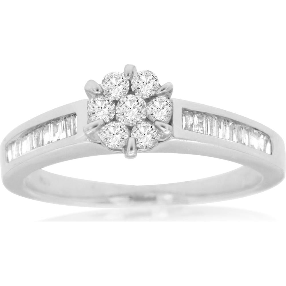 Royal 14K White Gold Diamond Cluster Engagement Ring - 0.45 Carat Total Diamond Weight