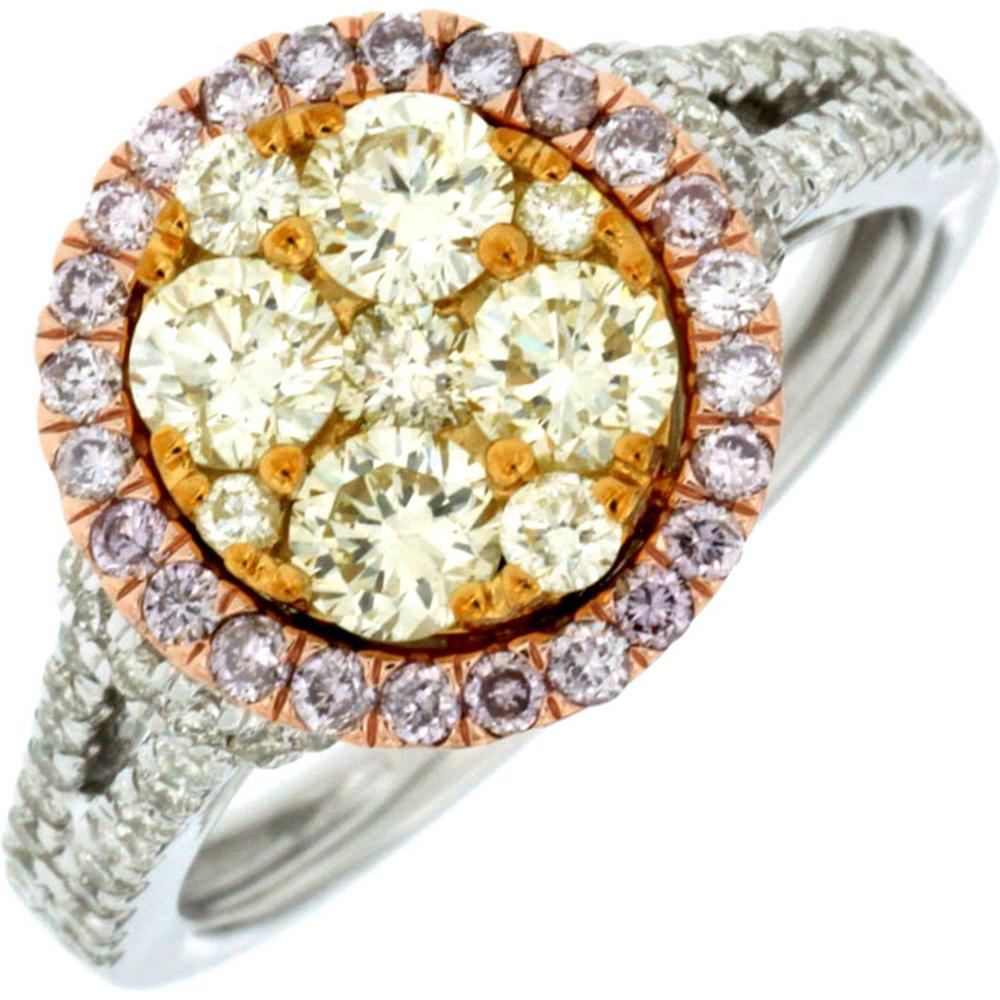 Royal 14K White Gold Diamond Cluster Ring with Pink, White, and Yellow Diamonds - 0.24 Carats Total Diamond Weight