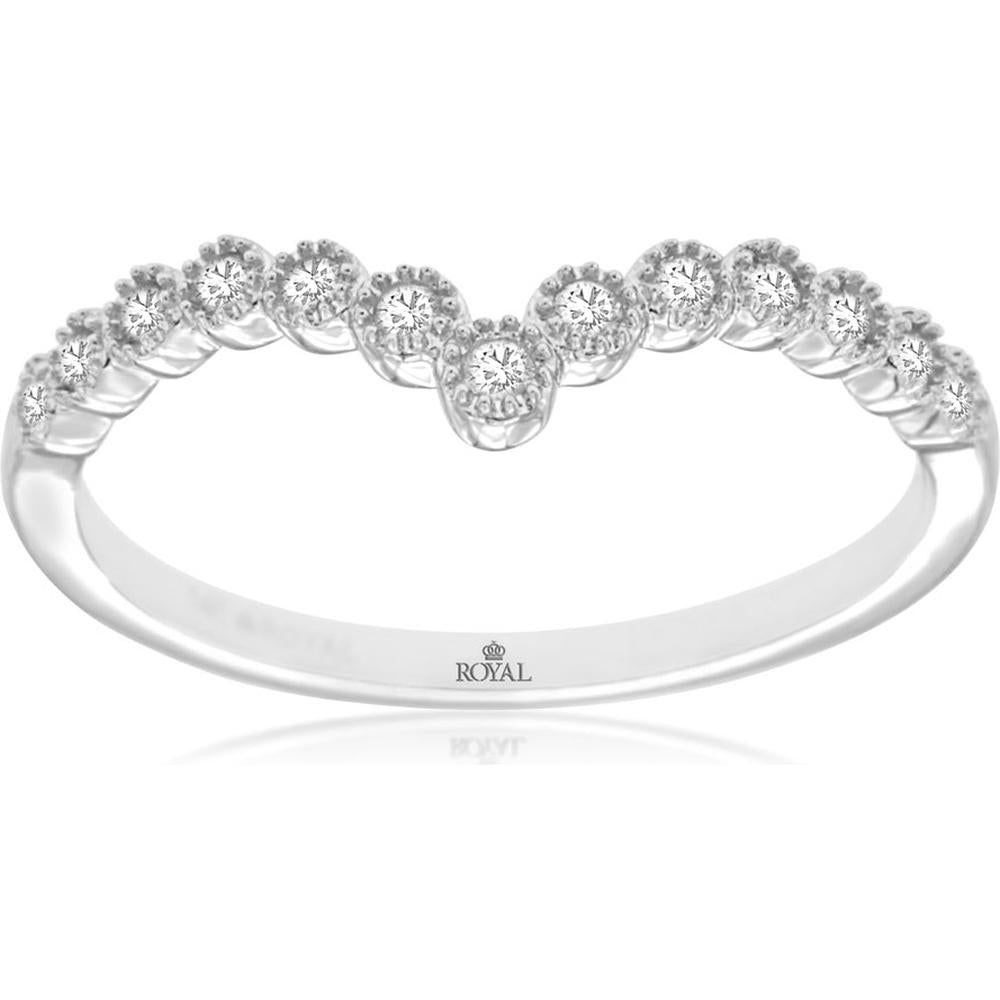 Royal 14K White Gold Diamond Contour Ring with Milgrain Detailing - 0.15 Carats Total Diamond Weight