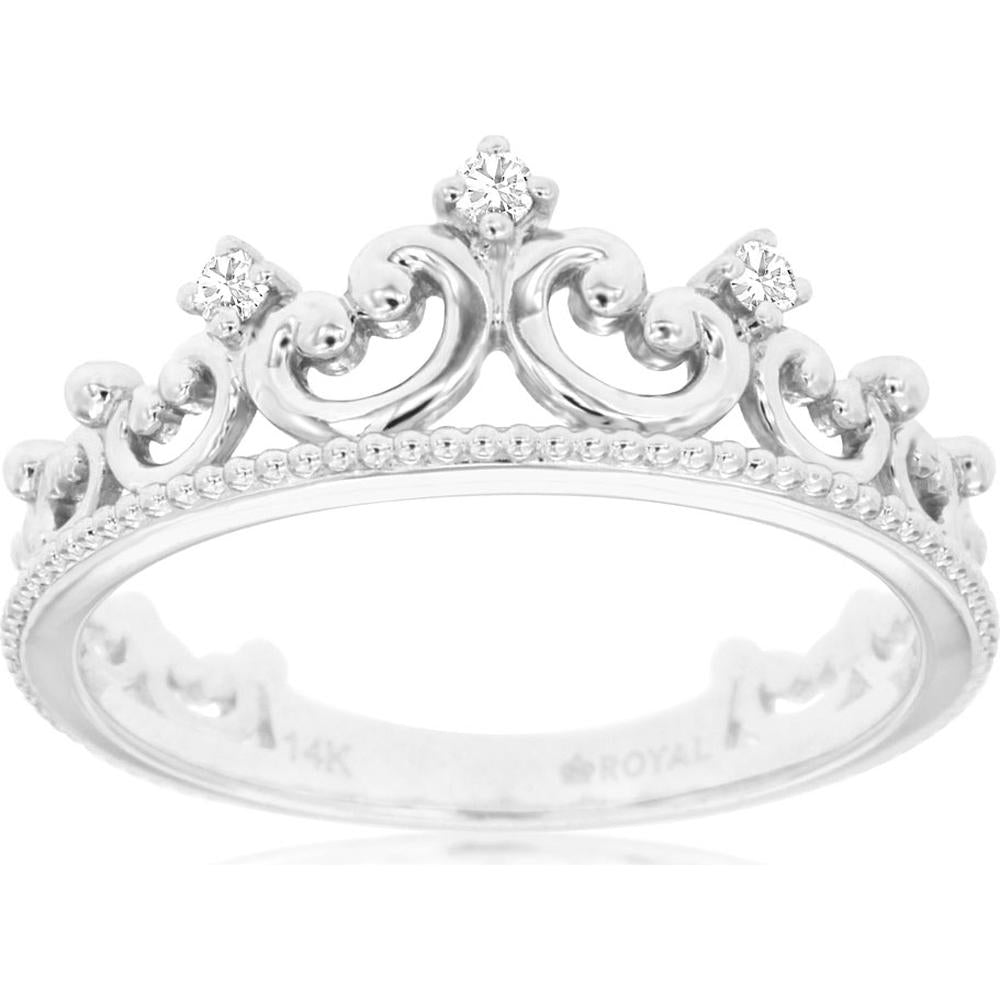 Royal 14K White Gold Diamond Crown Ring - Sparkling 0.06 Carat Diamonds