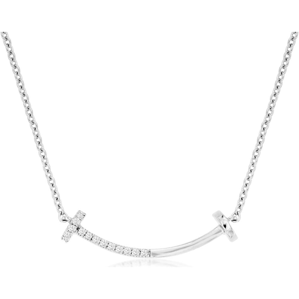 Royal 14K White Gold Diamond Curve Necklace with 0.05 Carats Diamonds